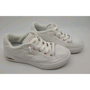 Skechers Women's White Sneakers with Rose Gold Eyelet Details